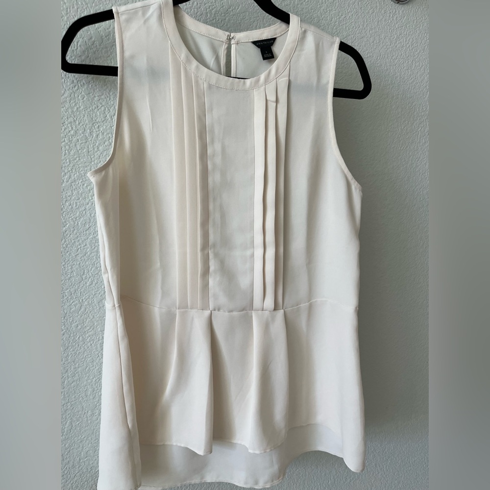 Ann Taylor Cream Pleated Bib Collar Blouse